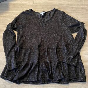 Green envelope women's dark grey three layered peplum long sleeve shirt sz small